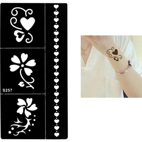 1 Sheet Temporary Black Henna Indian Heart Flowers Glitter Stencil Tattoo Bracelet Lace Women Body Art Tattoo Sticker Paper S257