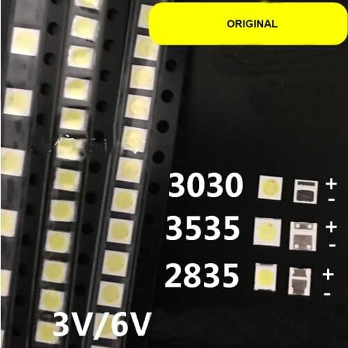 100pc/lot NEW SMD LED 3030/3535/2835 3V 6V Cold White 1W For TV/LCD Backlight led diode
