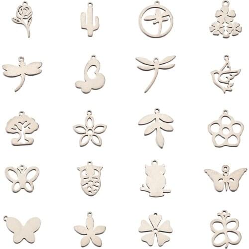 Cute Stainless Steel Charms Butterfly Flower Clover Shape Pendants for DIY Earrings Bracelet Necklace Jewelry Supplies 100pcs