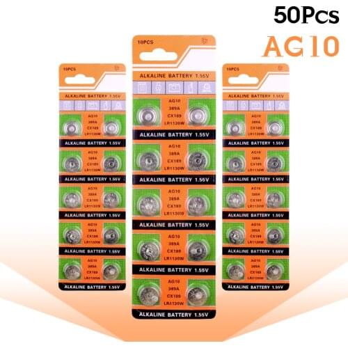 50PCS Button Coin Cell Battery AG10 1.5V Watch Batteries SR54 389 189 LR1130 SR1130 For Toys Control Remote
