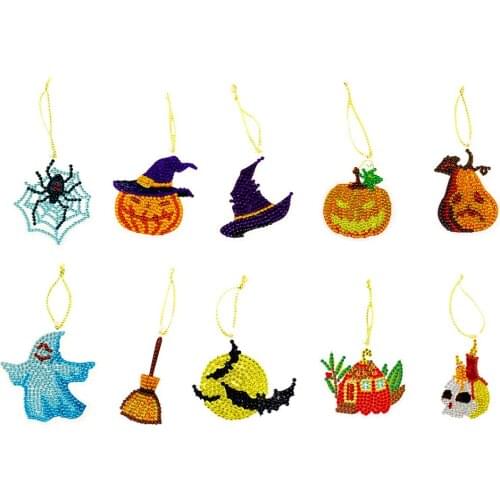 10pcs DIY Diamond Painting Halloween Pendant Full Drill Special Shaped Rhinestone Diamond Pumpkin Spider Ghost Mosaic Ornament