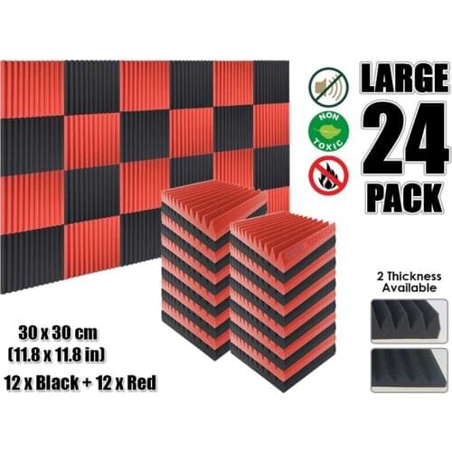 Arrowzoom 24 pcs Red and Black Multi-Wedge 12T Acoustic Studio Foam Tile Sound Absorption Panel 30 x 30 cm (11.8 x 11.8") KK1167