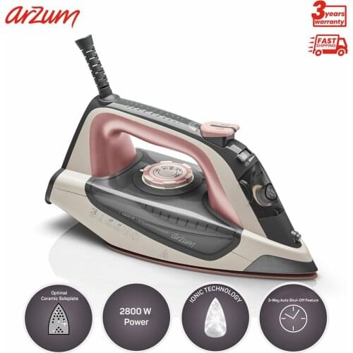 Arzum Steamart Power Steam Iron Rose Gold Heater Ceramic Base Vertical Steam Feature Water Spray 400 Ml Water Tank Capacity Shock Of Steam Adjustable Temperature Vertical Steam Feature Anti-Drip System Automatic Switch