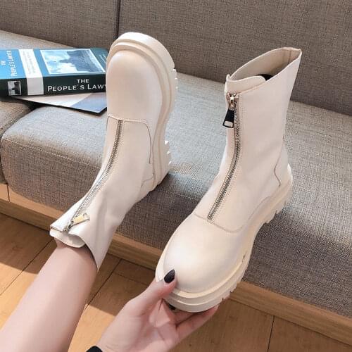 Spring Autumn New Front zip Boots Women Casual Shoes Top Quality Fashion Boots Comfortable High Top Boots Soft Chelsea Boots Hot