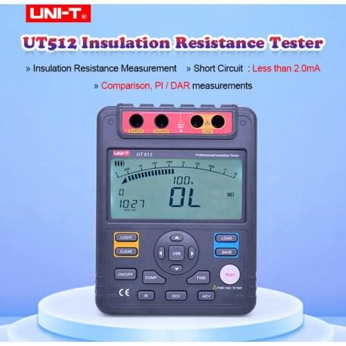 UNI-T UT512 Digital Insulation Resistance Tester Meter Megohmmeter Low Ohmmeter Voltmeter Auto Range Megger 2500v USB Interface