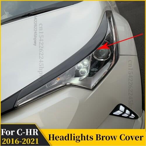 For TOYOTA CHR C-HR 2016 2017 2018 2019 2020 Carbon Fiber Look Gloos Balck Front Headlight Brow Eyebrow Lip Lamp Trim Exterior