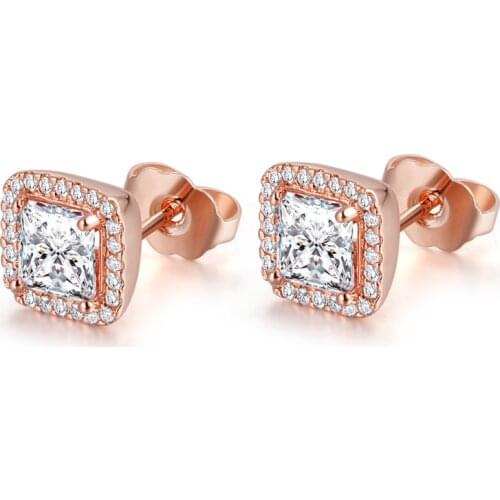 Timeless Elegance Rose Gold Stud Earrings for Women Clear CZ Stones Fashion Female Jewelry Crystal Women Earrings