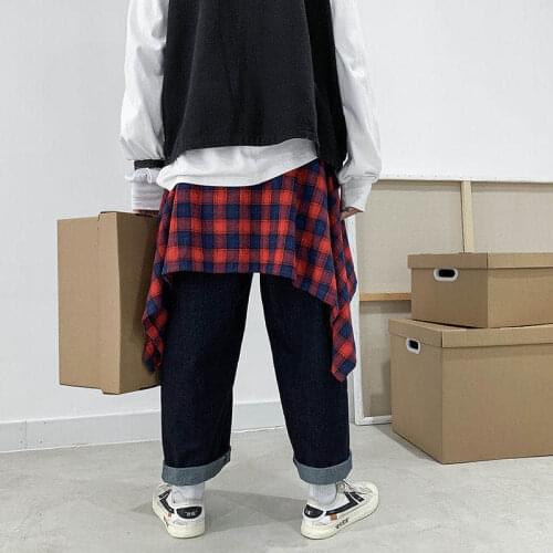 Fake plaid shirt hem apron streamer pants curtain men and women couple hip-hop pants skirt accessories wild tide