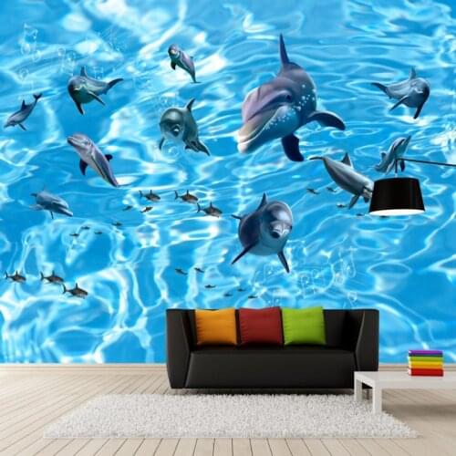Photo wallpaper 3D stereo Seaside World Dolphin Shark wallpaper TV Background mural custom living room wallpaper