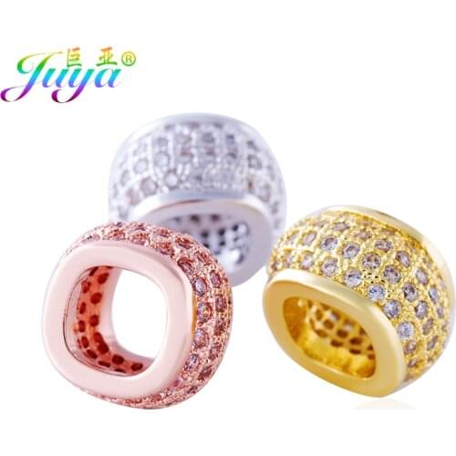 Metal Spacer Charm Beads Findings Supplies Micro Pave Zircon 10mm 12mm Big Hole Metal Charm Beads For Beaded Bracelet DIY Making