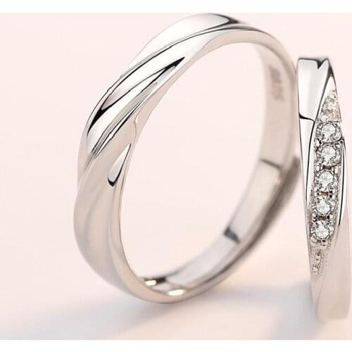 S925 Sterling Silver Couple Ring Intertwined Love Simple Diamond Set Together Love Open Ring