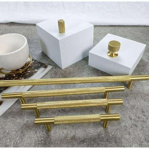 Brass Textured Cabinet Handles Gold Wardrobe Handle Drawer Knobs American Knurled Furniture Hardware