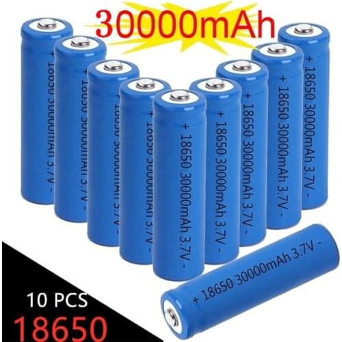 18650 Li-ion Rechargeable Battery 30000mAh 3.7V Li-ion Battery for LED Flashlight/electronic Gadget Cabinet Light Drop Shipping