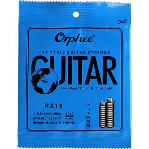 Orphee RX15 (009-042) Music Wire Set 6pcs/set / Great Bright Tone & Super Light Electric Guitar Strings
