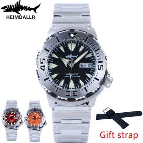 HEIMDALLR Mens Monster Diver Watch Luminous Dial Sapphire 200M Water Resistance NH36 Automatic Movement Mechanical Wristwatch