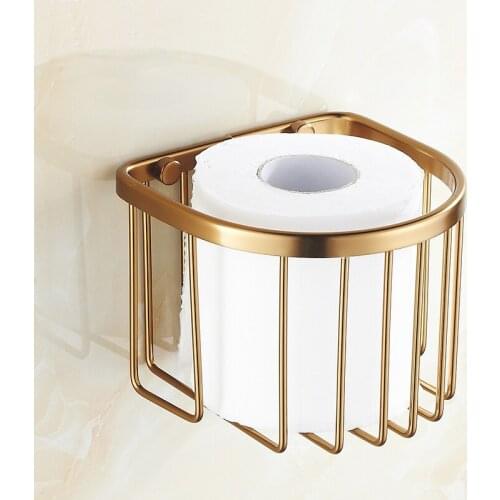 Space Aluminum bathroom paper holders wall mounted, Golden tissue basket cosmetic storage box, Retro paper shelf basket rack