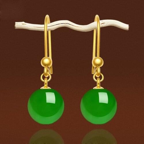 Natural Green Hetian Jasper Hand Carved Drop Earrings Fashion Jewelry Womens 925 Silver Inlaid Earrings Gift Accessories