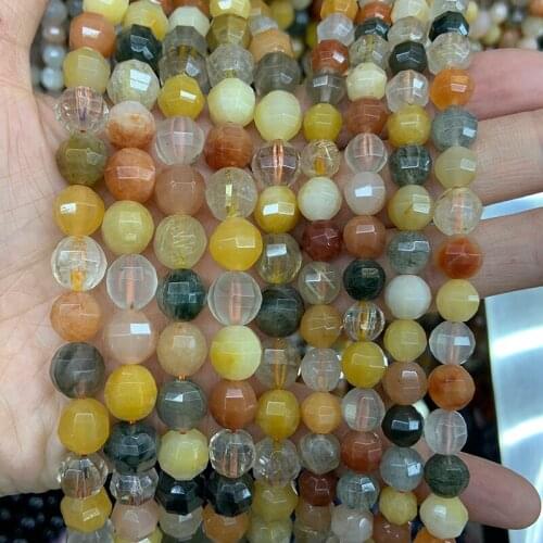 8-10mm Natural Mixed Quartz Beads 15'' Round Faceted DIY Loose Beads For Jewelry Making Beads Women Men Bracelet Necklace Gift
