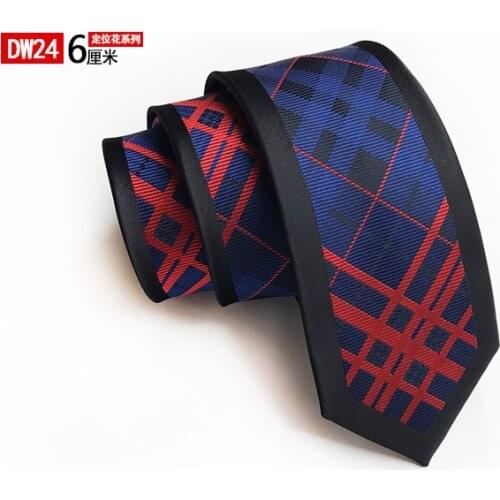 New Fashion Skinny Ties 2400 Strands High Density Woven Necktie Blue with Red Classic Plaid Cravat