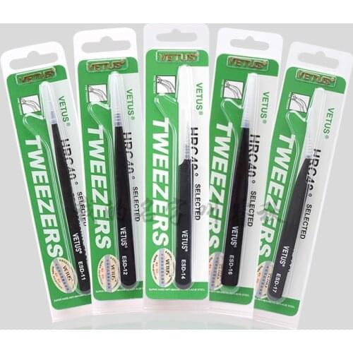 Genuine Vetus Anti Static ESD Series Black Tweezers for False Eyelash Extension Superfine Precisions Tweezer