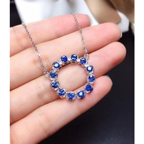 Natural blue Sri Lanka sapphire gem necklace S925 silver natural gemstone necklace fashion Lovely round girl gift party jewelry