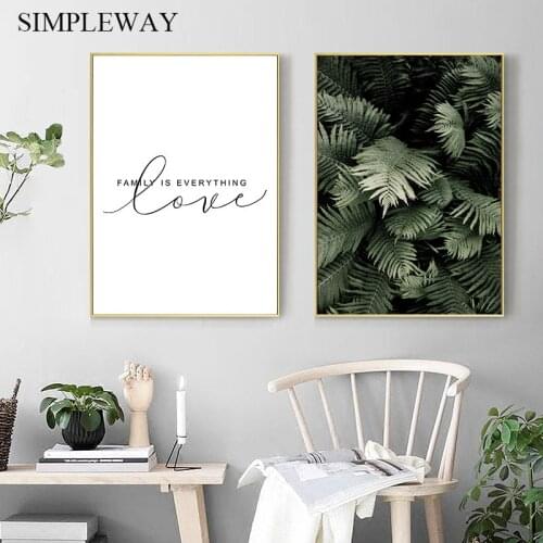 Plant Leaf Poster Nordic Love Quotes Wall Art Print Canvas Painting Decorative Picture Scandinavian Living Rooom Decoration