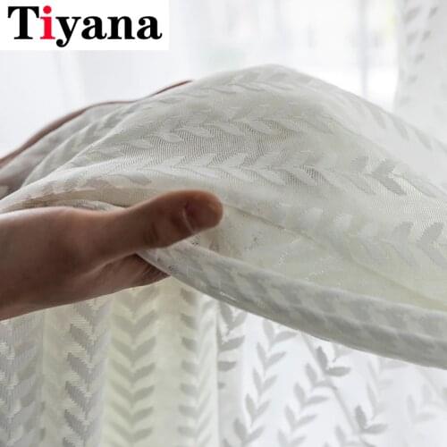 Curtains Kitchen Window Flexible Soft Living Room White Sheer Curtains Leaf Pattern Short Tulle Drapes Single Panels M245Z