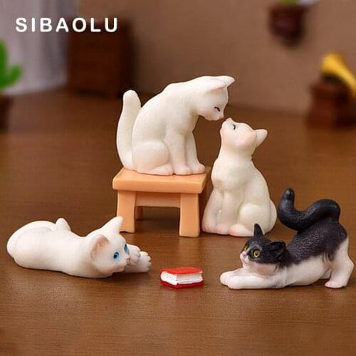 Resin Cats Kitten Figurine Animal Model Micro Landscape Home Decor Miniature Fairy Garden Ornament Decoration Accessories Modern