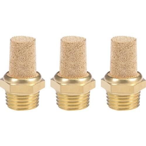 Uxcell 1/4 PT Sintered Bronze Exhaust Muffler with Brass Body Protruding 3pcs
