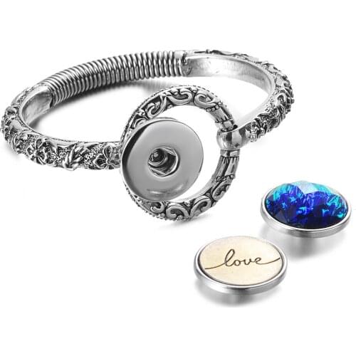 Vocheng Vintage Ginger snap Open Bangles Jewelry Round Ring Link with Spring fit 18mm Snap Charms Jewelry for Woman NN- 768