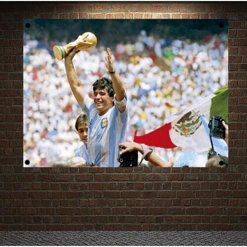 Vintage Football Stars Poster Maradona No.10 Jersey Banners Canvas Painting Wall Chart Home Decor Retro Flag Wall Sticker A1