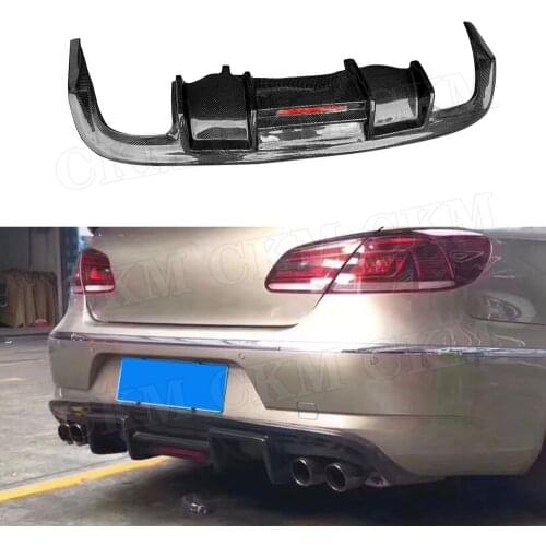 Carbon Fiber Rear Lip Diffuser With Lamp for Volkswagen VW CC 2013-2017 FRP / PP Black Bumper Protector Car Styling