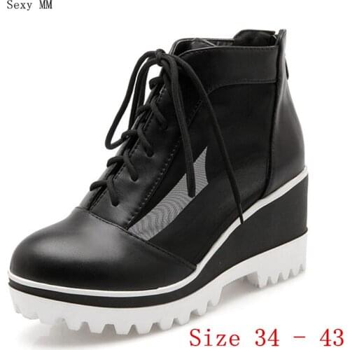 High Quality Summer Cut-Outs Woman Platform Wedges Flat Ankle Boots Women Casual Shoes Short Boots Plus Size 34-40.41,42,43