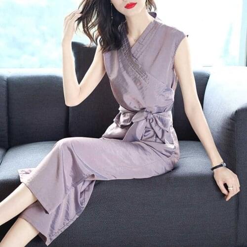 Wide Leg Pants Suits Female Summer New Purple Two-piece Set Womens Outfits Fahion Casual Chiffon Clothing Mujer X174