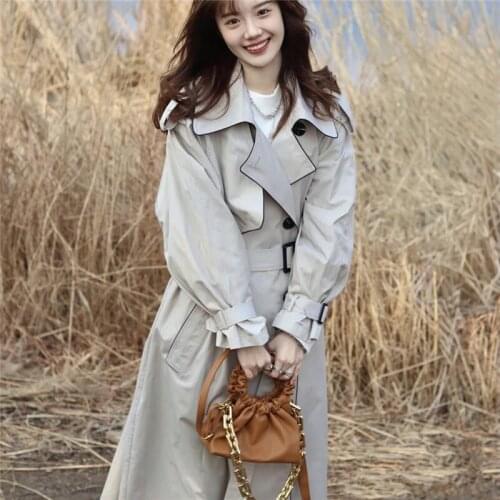 New Fashion Women Trench Coat Beige Long Single-Breasted with Belt Spring Autumn Lady Coat Female Outerwear Quality aq802