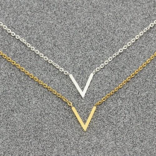 Simple V Necklaces Charm Womens Fashion Jewelry Stainless Steel Ketting Choker Friendship Gifts 2018 Collier Femme Bijoux