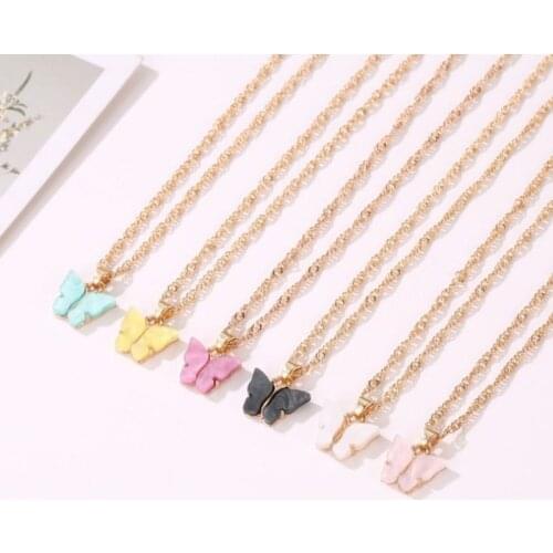Cute Butterfly Pendant Necklace for Women Party Gold Color Long Chain Necklace Steet Korean Statement Fashion Charm Jewelry Gift