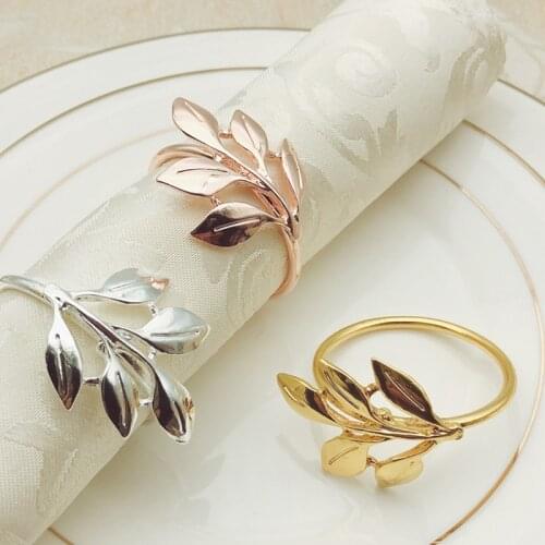 1pcs Fall Leaves Napkin Rings Gold Silver Christening Bangle Metal Napkin Holder Wedding Gifts Baptismal Shower Party Decor