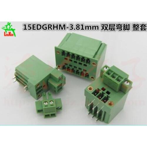 10sets 2x2p/3p/4p/5P/6p 15EDGRHM 3.81 with flange plug-in terminal block double row bent foot socket plug set 2EDGRHM