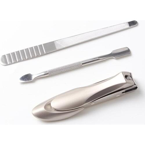 3pcs/pack Stainless Steel Toes Nail Clippers Cuticle Pusher and Nail Files for Daily Nail Care
