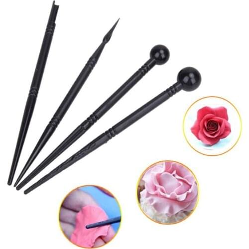 4 Pcs Black Cake Carved Pens Flower Modelling Tools Fondant Cake Decorating Molds Tools Bakeware Gumpaste Sculpture Mold