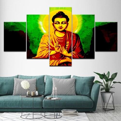5 Pcs/Set HD Printed Lord Gautama Buddha Samadhi Wall Art Painting Modular Wallpapers Poster Print for living room Home Decor