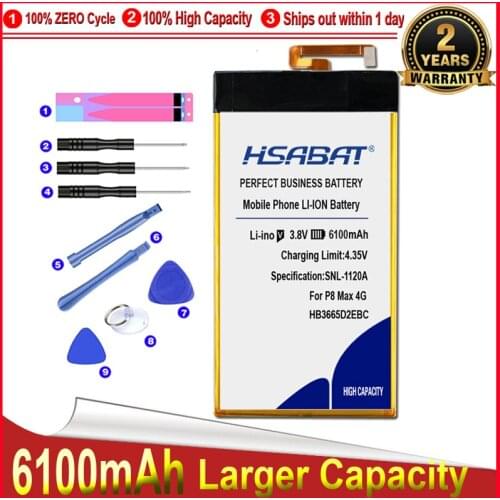 HSABAT 0 Cycle 6100mAh Battery for Huawei P8 Max 4G HB3665D2EBC W0E13 T40 High Quality Mobile Phone Replacement Accumulator