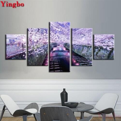 5pcs Diamond Embroidery Sakura Full Drill Round 5d Diamond Mosaic Cross Stitch Triptych Painting DIY landscape Decor Gifts
