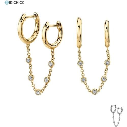 Kikichicc 925 Sterling Silver Long Chain 7.5mm Huggies Chain Double Circle Women Crystal CZ Zircon Women Luxury Jewelry Wedding