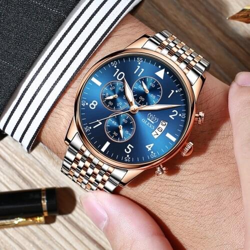 OLEVS Business Mens Watches with Stainless Steel Top Brand Waterproof Luxury Sports Chronograph Quartz Watch Men 2869