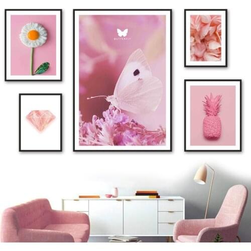 Flower Butterfly Pineapple Diamond Line Wall Art Canvas Painting Nordic Posters And Prints Wall Pictures For Living Room Decor