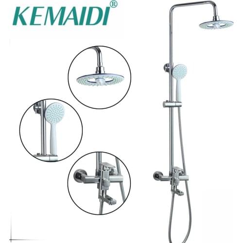 KEMAIDI Double Function New Bathroom Chrome Round 8" Rainfall Shower Head +Heldhead Shower Faucet Set Bathtub Mixer Tap Torneira