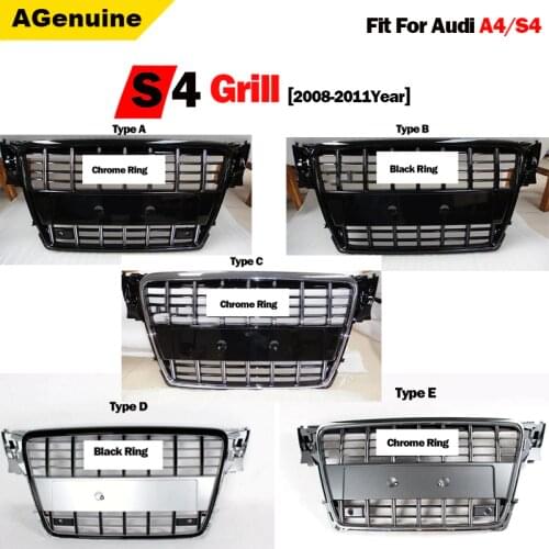 Glossy black chrome silver A4 S4 ABS front Grills Front Car styling mesh Grills A4 B8