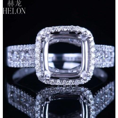 HELON Sparkling Solid 14K White Gold 8x8mm Cushion Semi Mount 0.5ct Real Diamonds Engagement Fine Jewelry Diamond Ring Setting